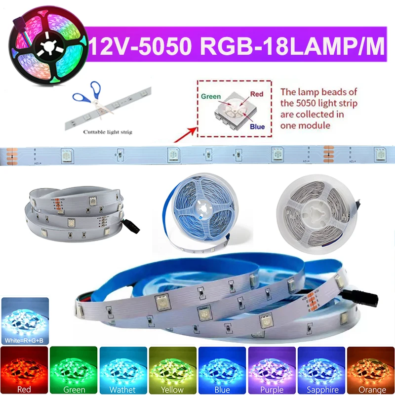 25M 12V Wifi Bluetooth Rgb Led Strip Lights Music Sync Led Tape Lights APP Control 5050 LED Lights For Wall Room Decorations