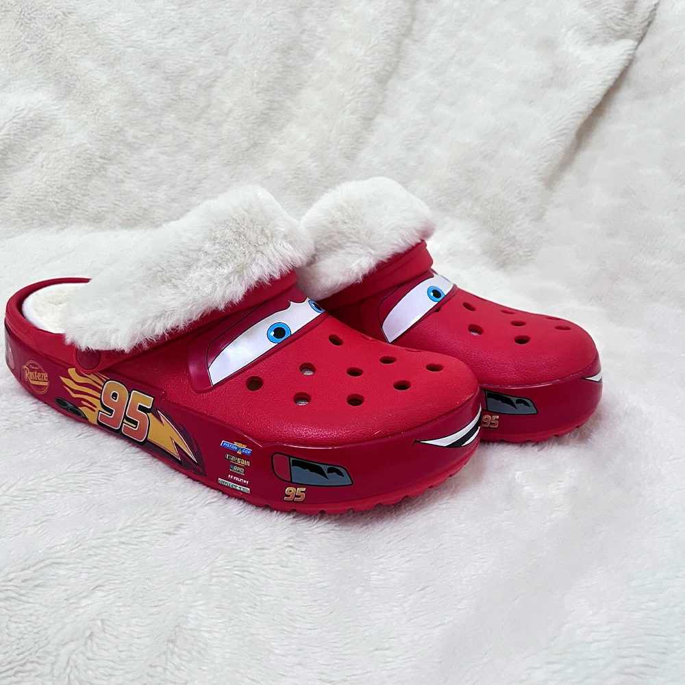 Cartoon Aoger Disney Lightning Mcqueen Pixar Cartoon Solid Color Waterproof Slippers With Hole Shoes And Cotton Cover Gift