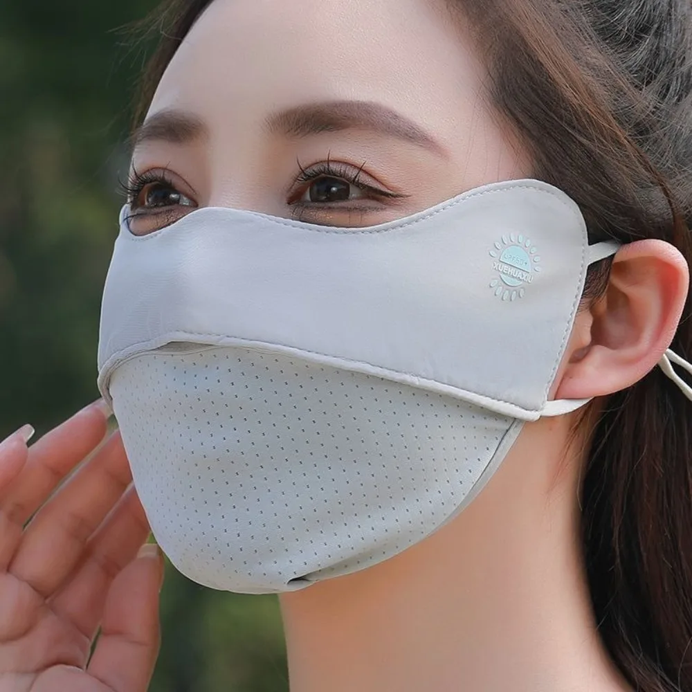 Nueva máscara de seda de hielo transpirable, máscara de protección solar lavable a prueba de polvo, velo facial de malla Anti-UV, Unisex