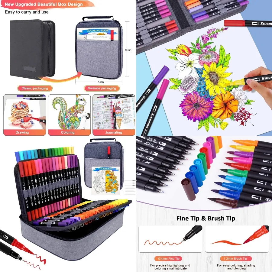 

72 Colors Art Markers Set with Dual Tip Brush Pen for Adult Coloring Book Fine Point Drawing Markers Ideal for Creative Art Pro