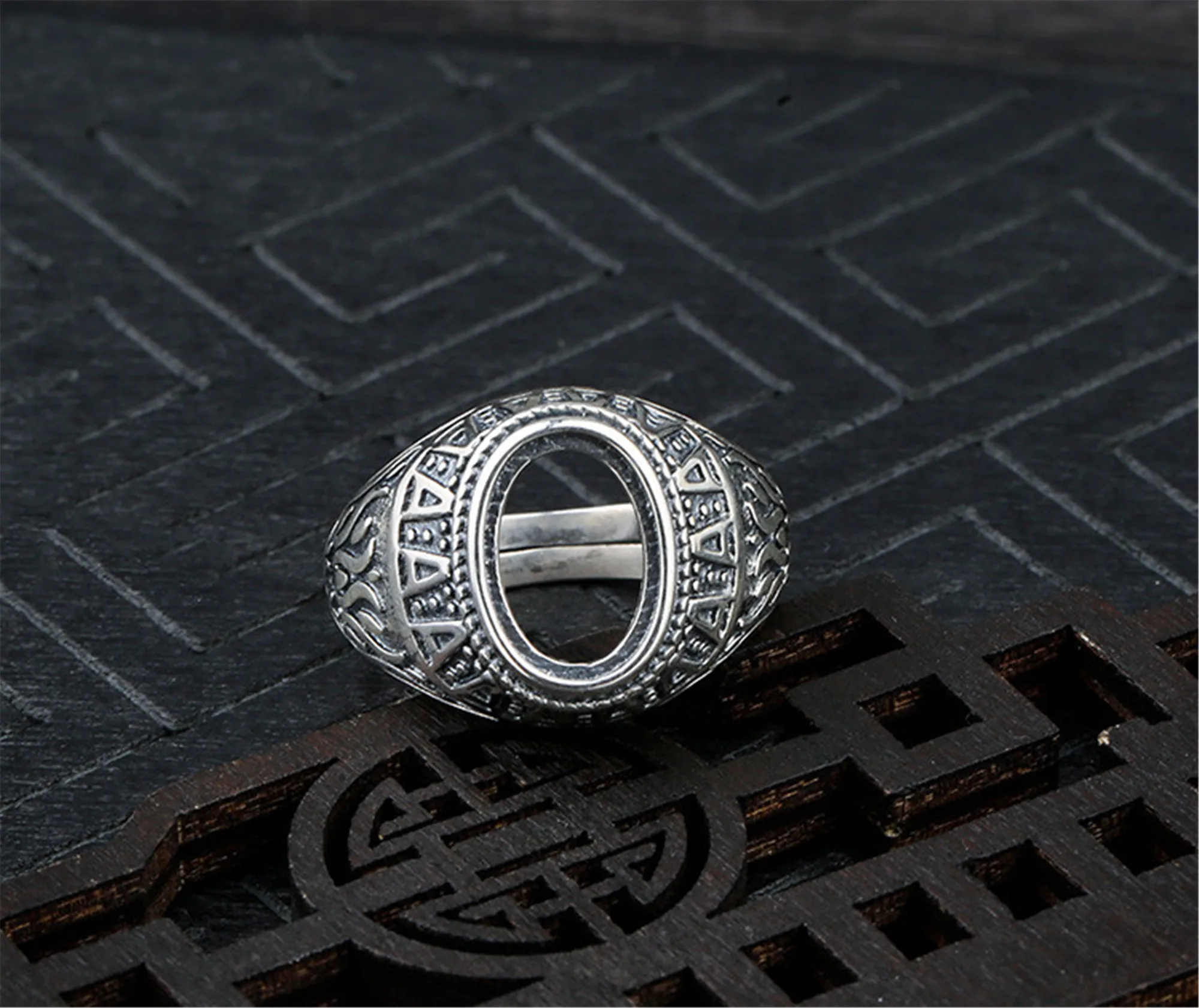 Ring Blank (8x12mm Oval Blank) Adjustable Thai Sterling Silver Ring Base Antique Style Oval Cabochon Ring Setting R1357B