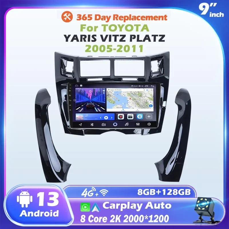 Android Car Radio Carplay Auto for Toyota Yaris 2005 - 2012 Vitz Platz No cutting Multimedia Android Video Audio Carplay Stereo