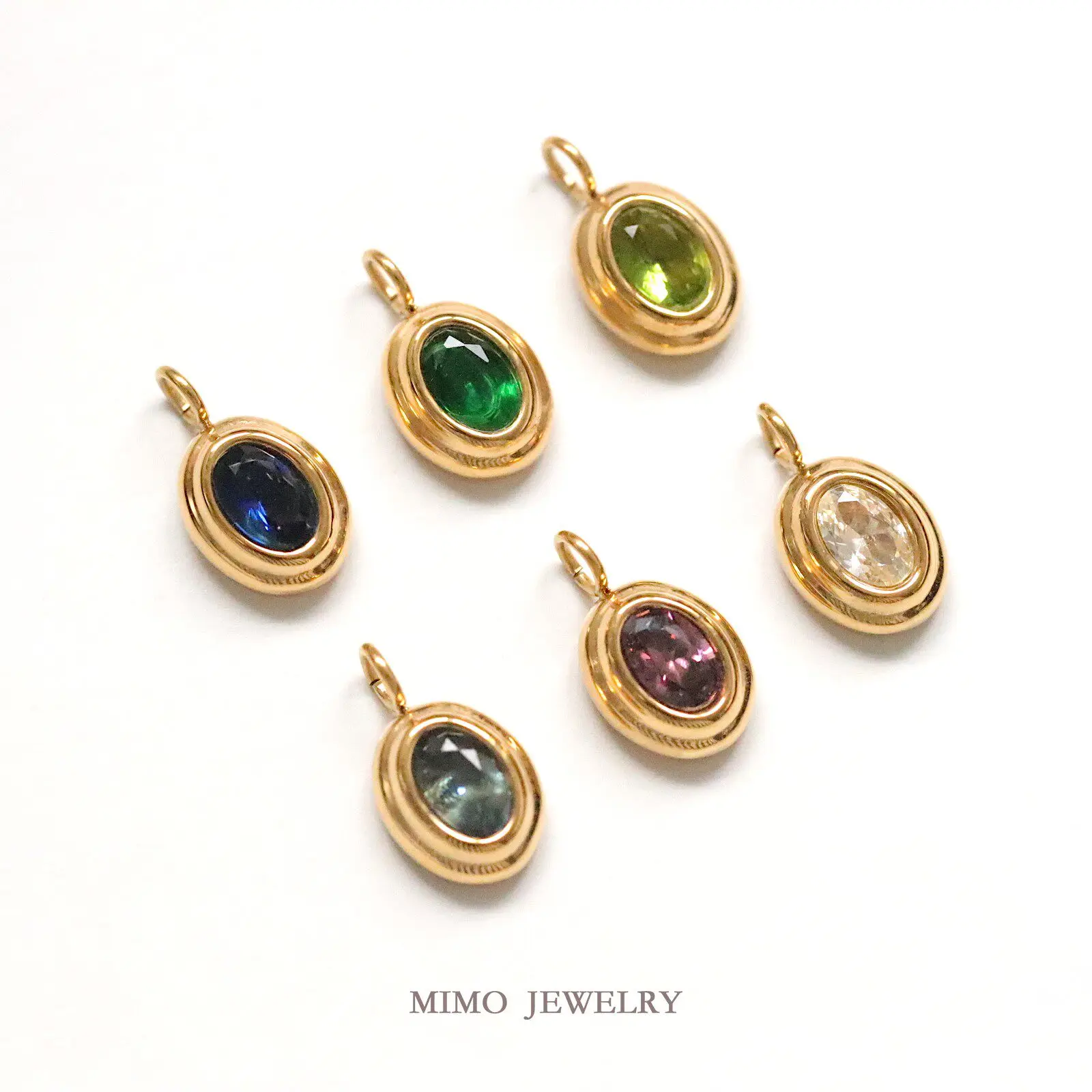 1pcs Titanium Steel Gold-plated Oval Zircon Fritillary Oil Charms Pendant For Jewelry Making DIY Bracelet Accessories Findings