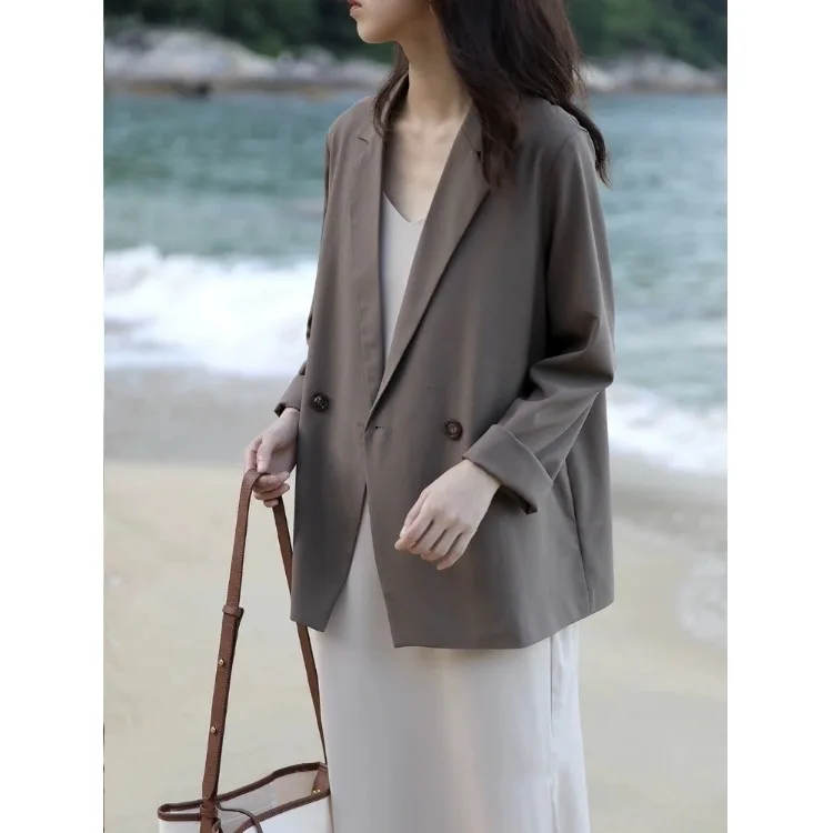 Draped Thin Suit Jacket Casual Commute Professional Anti-Wrinkle Spring Summer Women's Fashion Polyester Fiber Long Sleeve