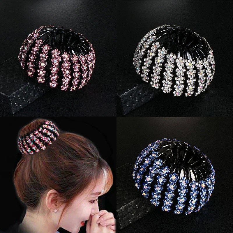 Women Bun Crystal Hair Claw Fashion Female Ponytail Headwear Horsetail Buckle Hair Clip Bird Nest Expanding Hair Accessories