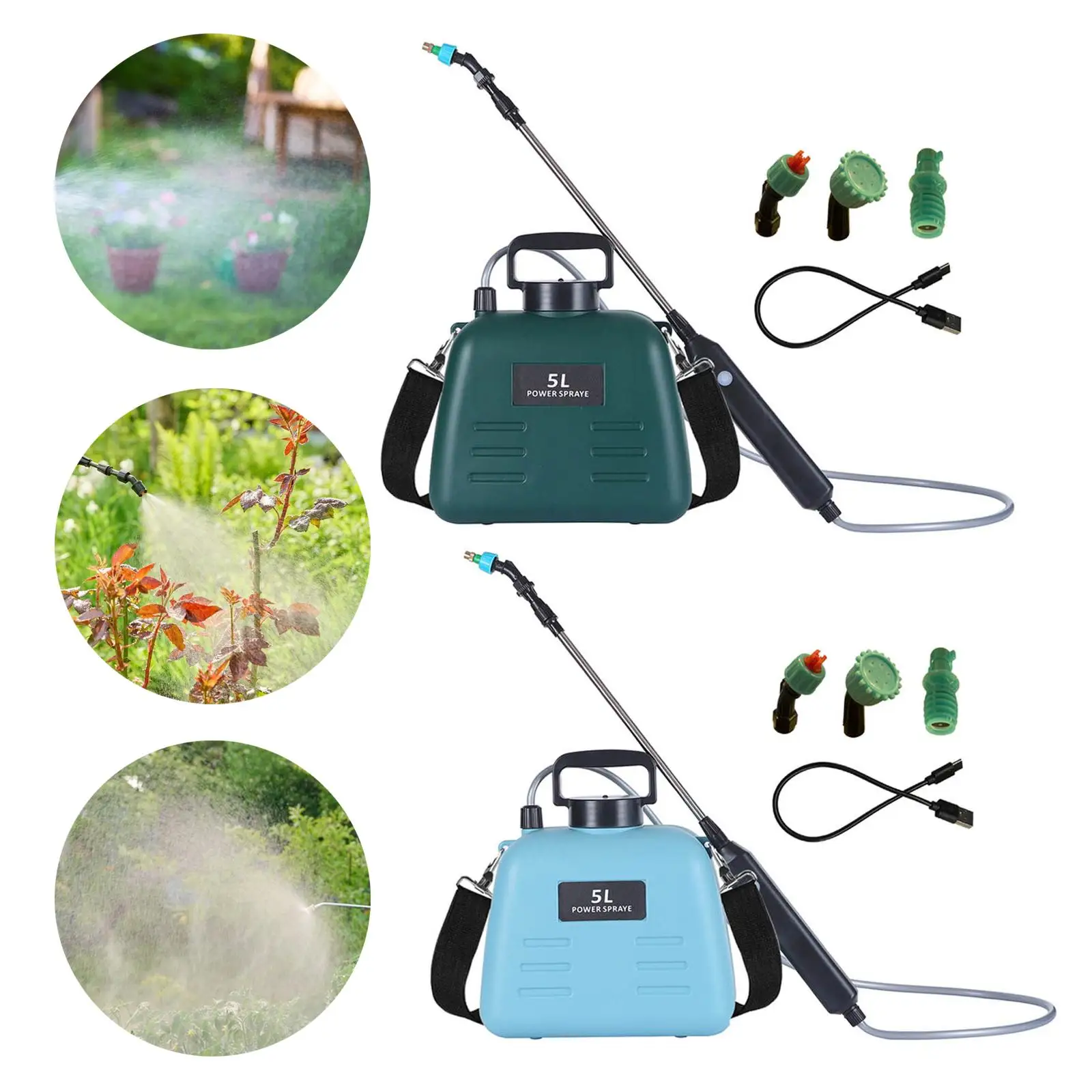 

5L Electric Garden Sprayer USB Rechargeable Telescopic Rod Multipurpose with 3 Nozzles for Household Cleaning and Pet Bathing