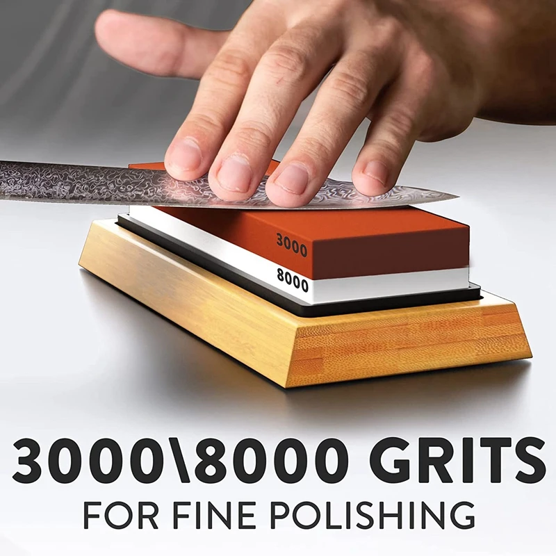 Sharpening Stone Sets - 400/1000 And 3000/8000 Grit Sharpening Stone Sets With Angled Rails And Non-Slip Bamboo Base