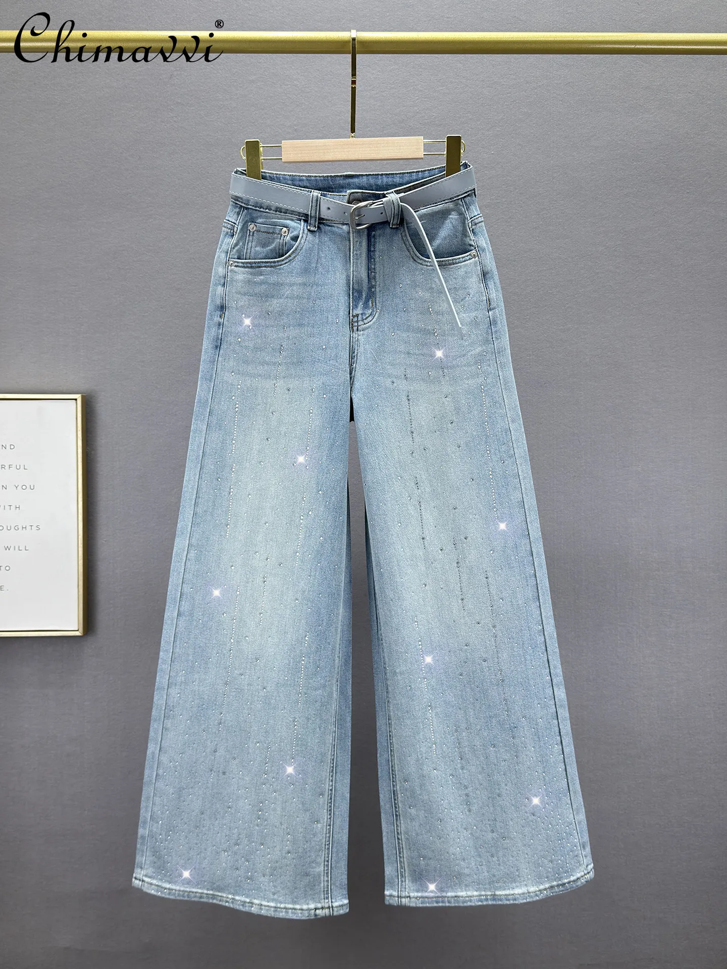 

Heavy Hot Diamond Denim Loose Pants Women's 2026 Spring Autumn New High Waist Loose Slimming Elegant Distressed Jeans Pants