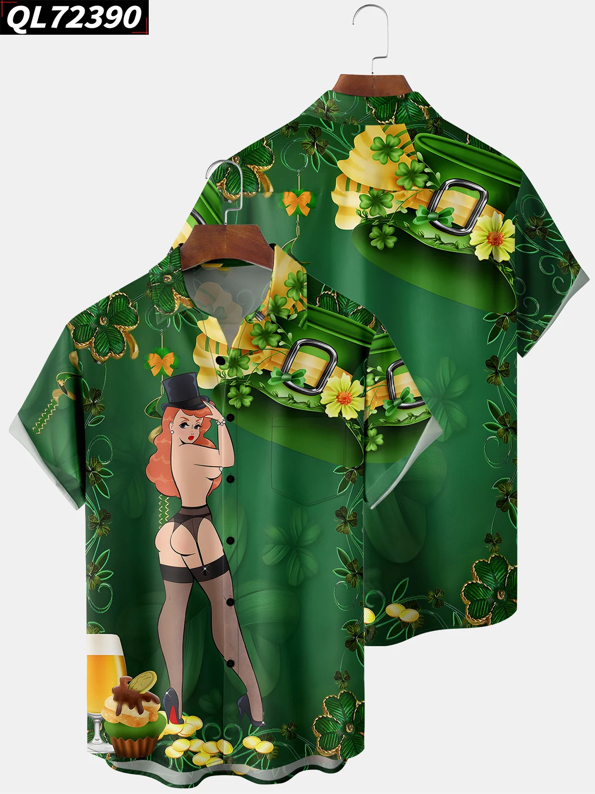 

Irish Festival Shamrock Men's Shirts Button Dress Oversized Bikini beauty St. Patrick's Day Hawaiian Shirt Men Tops Clothes