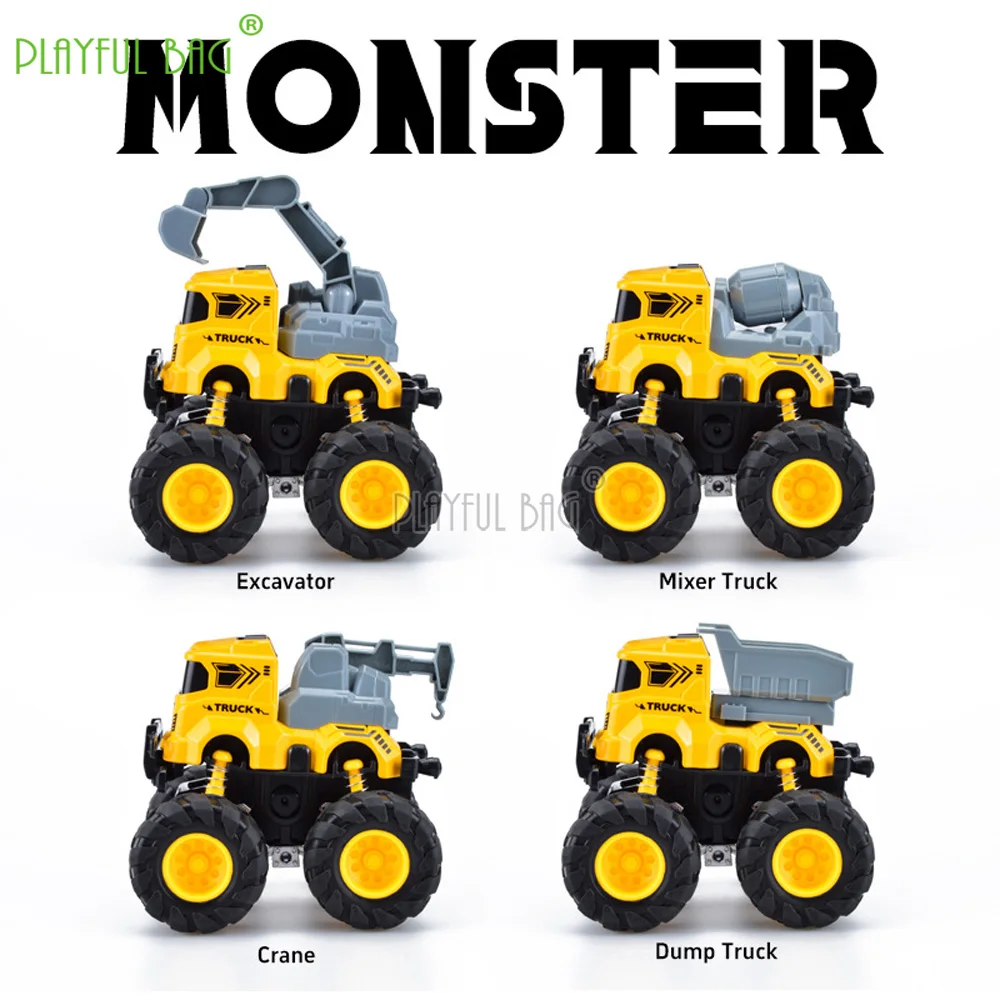 Alloy Inertia Stunt Engineering Vehicle Set: Dump Truck, Mixer, Crane & Excavator Toy for Boys, Construction Car Model HG30