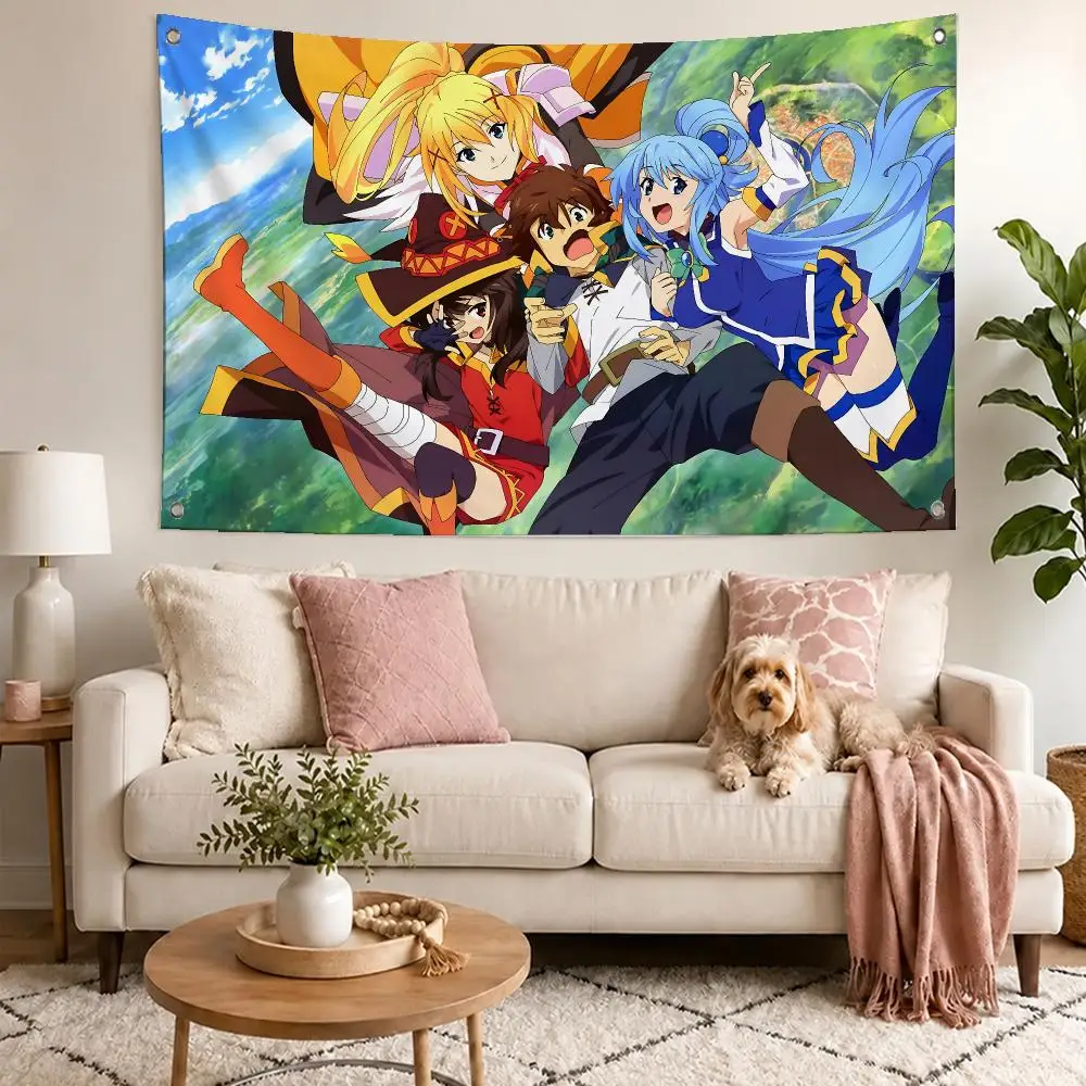 Fun Anime KonoSuba Flags Concert Print Wall Hanging Art Banner, Indoor Outdoor Bedroom Home Decor Backdrop, Perfect Gift
