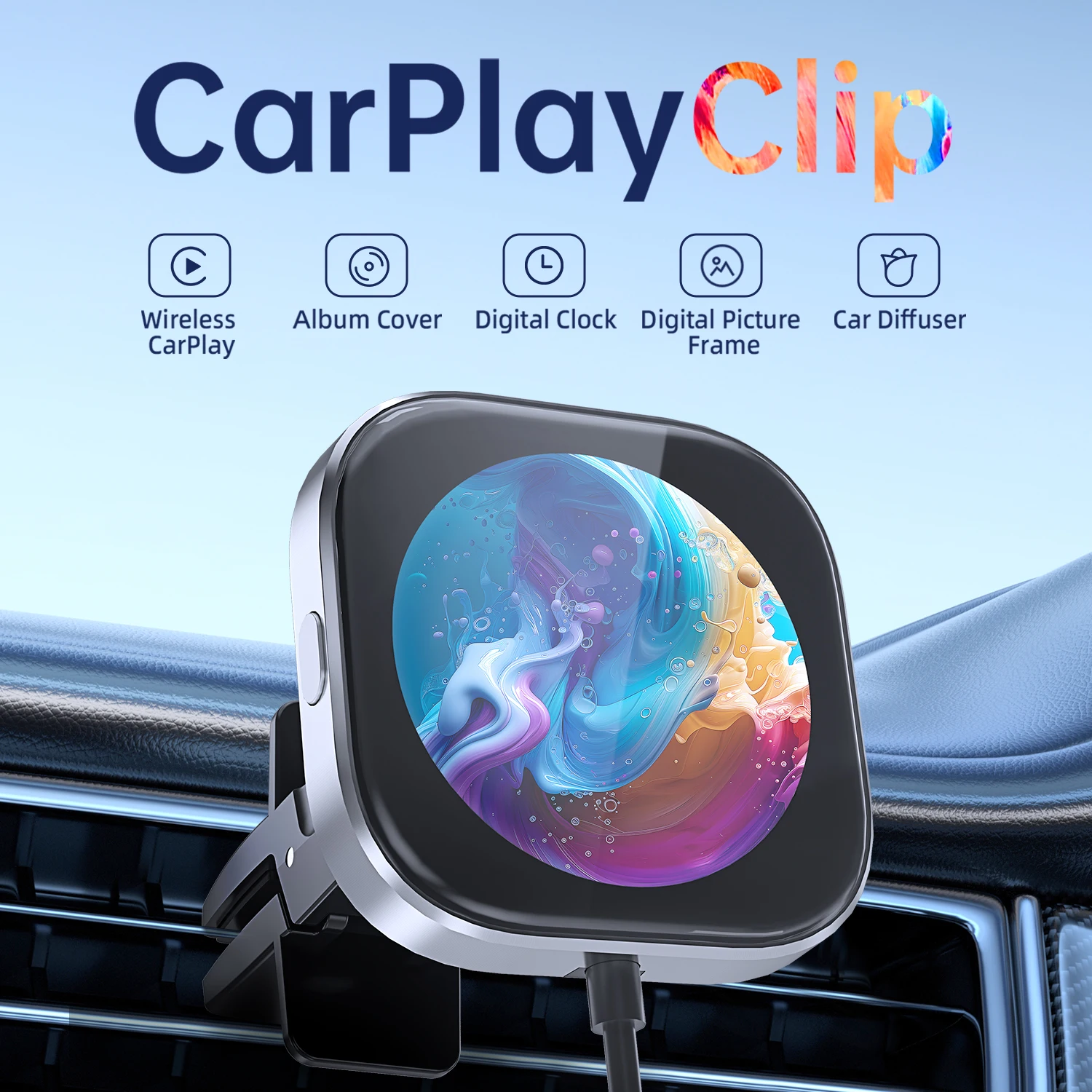 TOYOUCAR CarPlay Clip Wireless CarPlay Adapter with Car Dilfuser Digital Picture Frame Auto Accessories for VW Ford Benz Audi