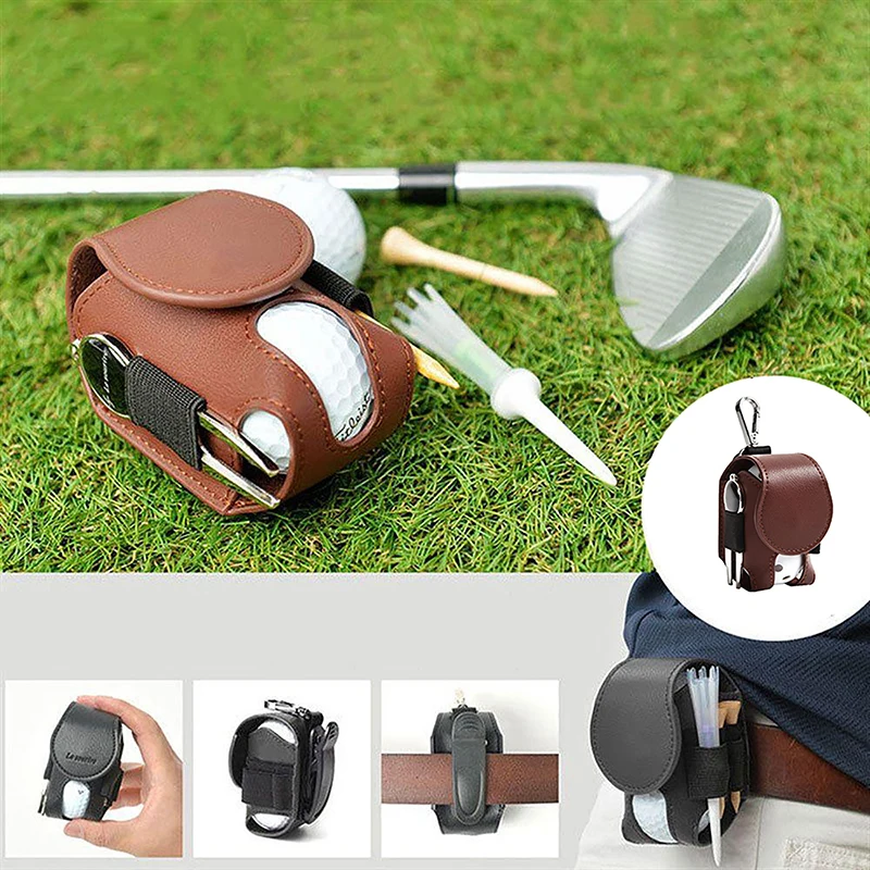 1pc Mini Golf Double Ball Bag PU Small Waist Pouch Holder for Golf Balls and Tees Accessory