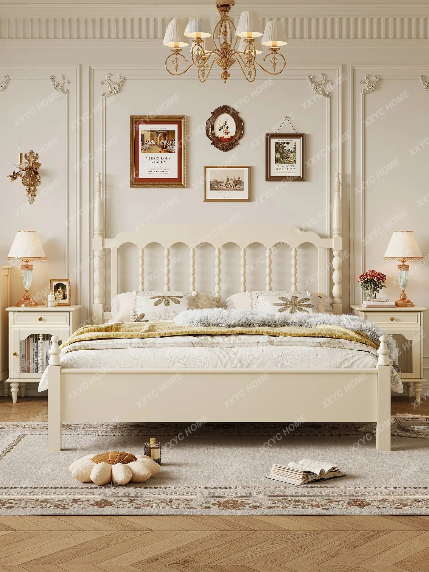 

Двуспальная кровать Lcream Style из массива дерева, белая мебель для спальни, свадебная кровать