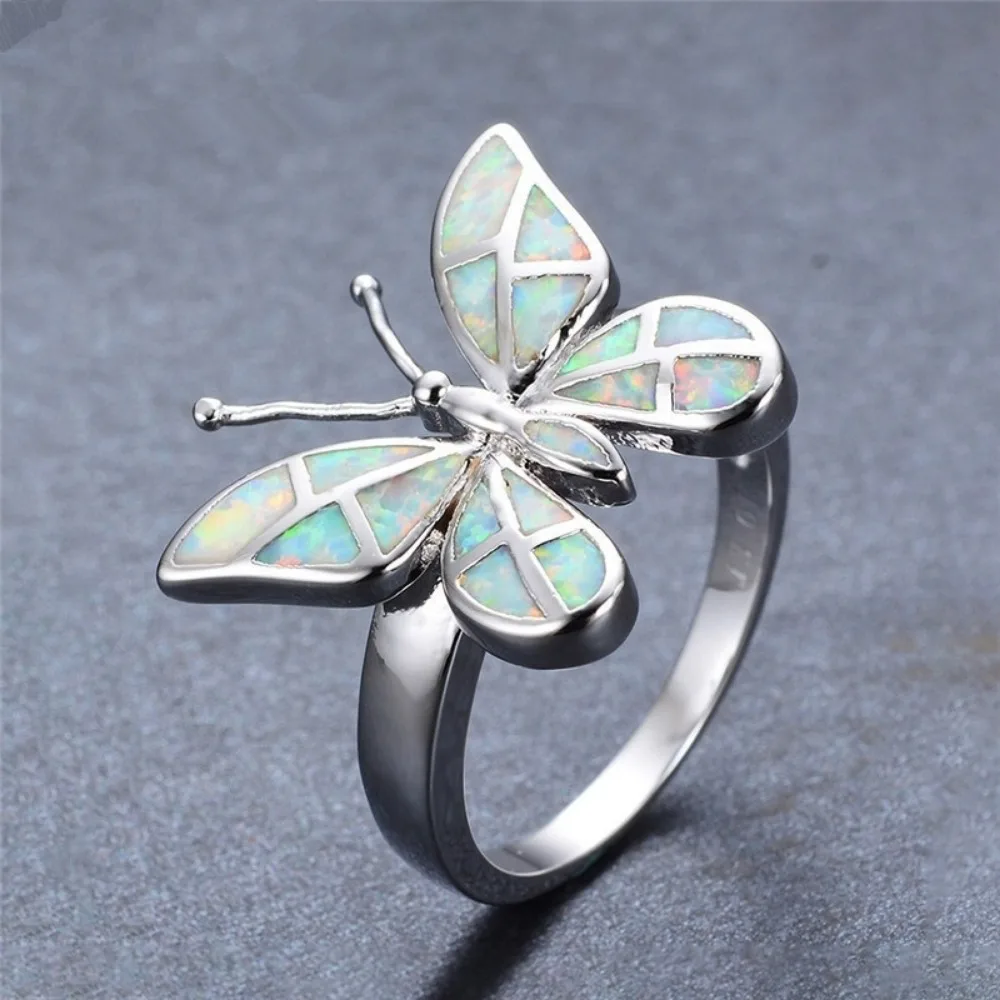 New Simple Fashion Niche Trend Multicolor Opal Butterfly Shape Female Ring Valentine's Day Gift Jewelry Small Fresh Accessories