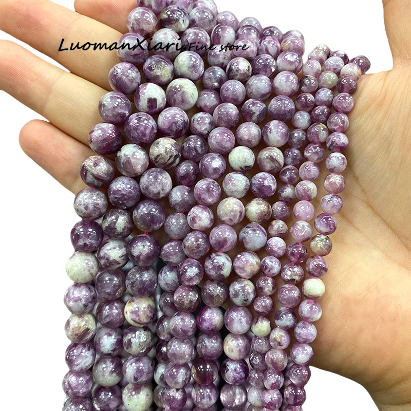 

Natural Stone Purple Lepidolite Round Loose Gem Spacer Beads for Jewelry Making Diy Earrings Bracelets Charms Accessories