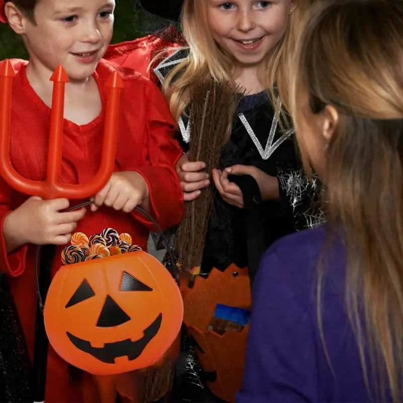 Pumpkin Trick Or Treat Bucket Halloween Candy Buckets For Kids Horror Festival Tricking Snack Bucket With Handle And Lid