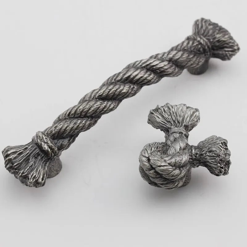 Vintage Cabinet Handles and Knobs Antique Silver Knot Drawer Cupboard Door Knob Shoe Cabinets Wardrobe Pulls Pewter Alloy 96mm