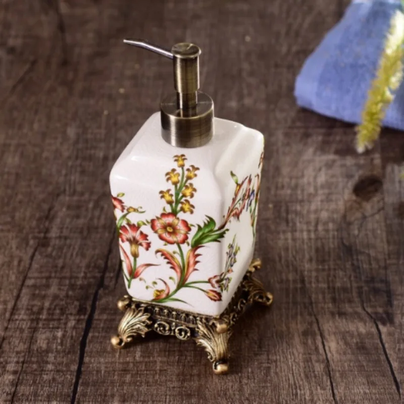 Chinese Style Ceramic Lotion Bottle Vintage Portable Lotion Shampoo Water Bottling Household Soap Dispenser Bathroom Accessories