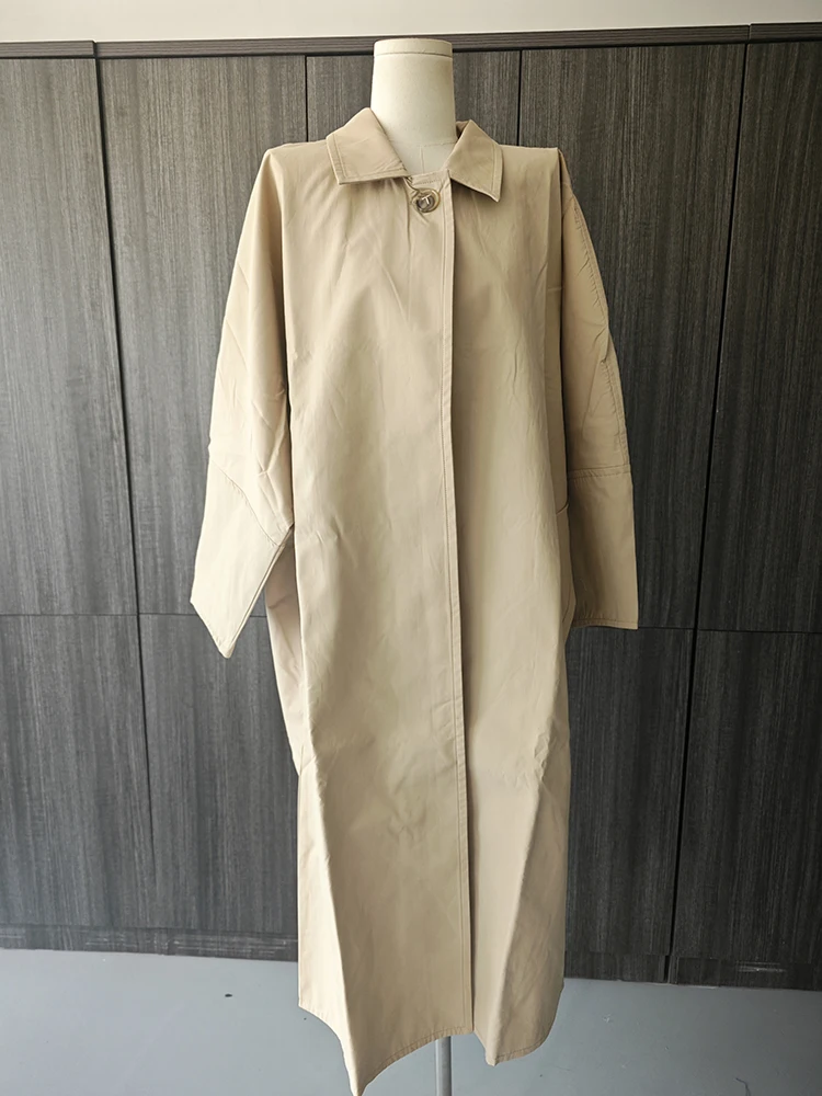 ZMEENNA Batwing Sleeve Turn Down Collar Button Patchwork Wysoka talia Solidny wełniany płaszcz damski 2024 Jesień Zima Nowy ZM38