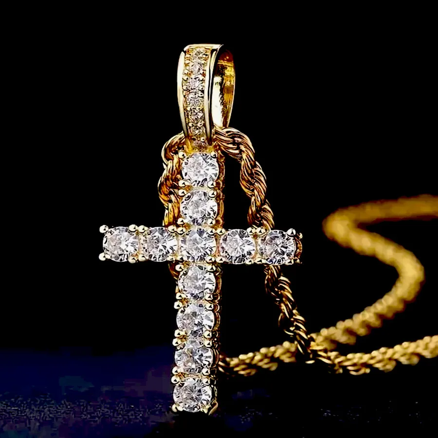 Unisex Gold Color Iced out Hip Hop Cross Pendant Necklace Fashionable Statement Jewelry Chain Accessory Wholesale Price