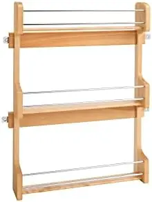 

18" 3 Tiered Pull Out Organizer for Kitchen Cabinets, Pantry Spice Seasoning Rack, Door/Wall Mounted, Maple Wood, 4SR-18 Tray