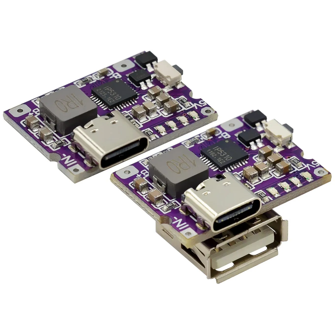 2/5/10PCS Type-C USB 5V 3.1A Boost Converter Step-Up Power Module IP5310 Mobile Power Bank Accessories With Switch LED Indicator