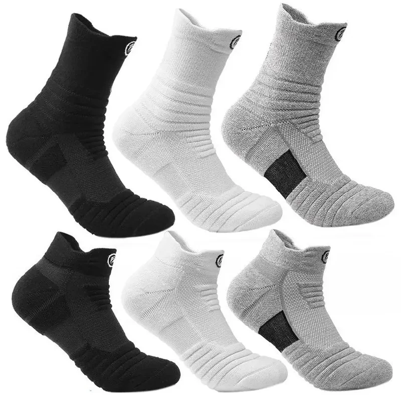 

3 Pairs 100% Cotton Men Sport Socks Thick Outdoor Running Socks Football Basketball Wicking Breathable Sock Long Short Style Sox