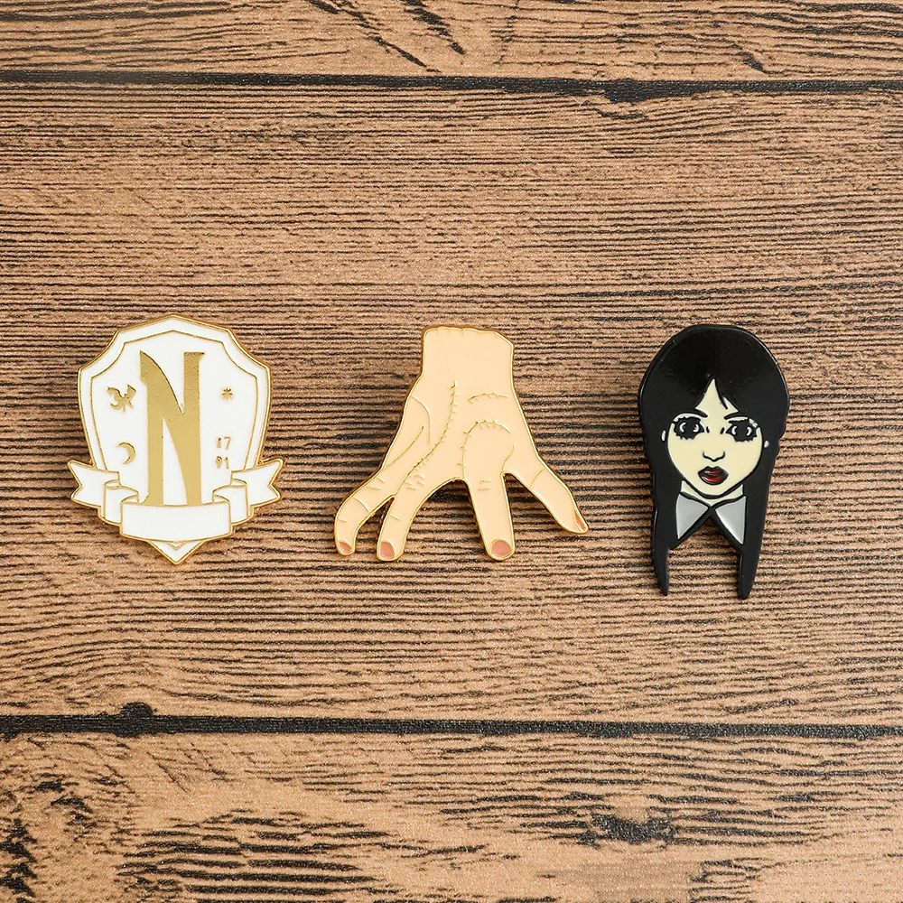 Horror TV Shows Figure Wednesday Enamel Pin Metal Badges Gifts for Fans