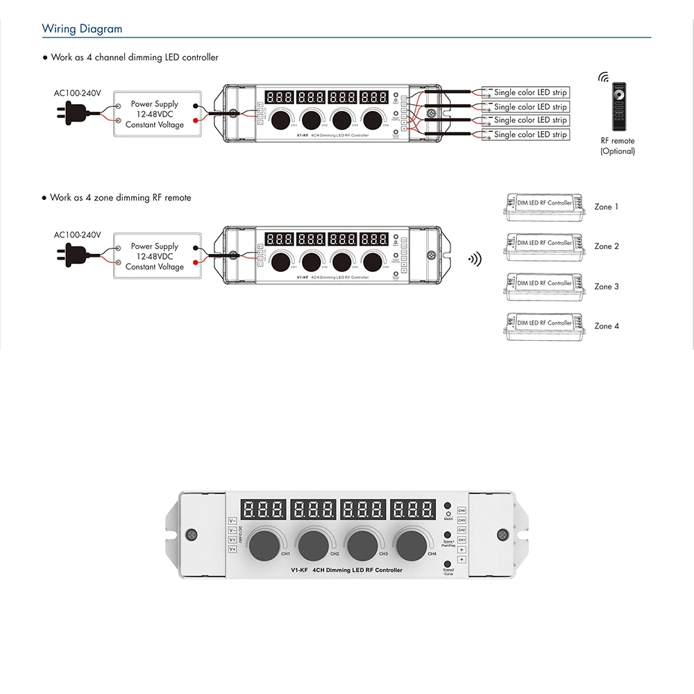 Skydance V1-KF DC12-48V 4Knob + Key + 2.4 جيجا هرتزRF 4 قناة 4A/CH PWM LED باهتة التبديل تحكم لشريط LED أحادي اللون #5