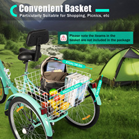 24in Adult Tricycle Bike, High Carbon Steel Foldable Tricycle, Tri-Wheel Bike with 7-speed Shifter,Free Adjustment Seat, Green