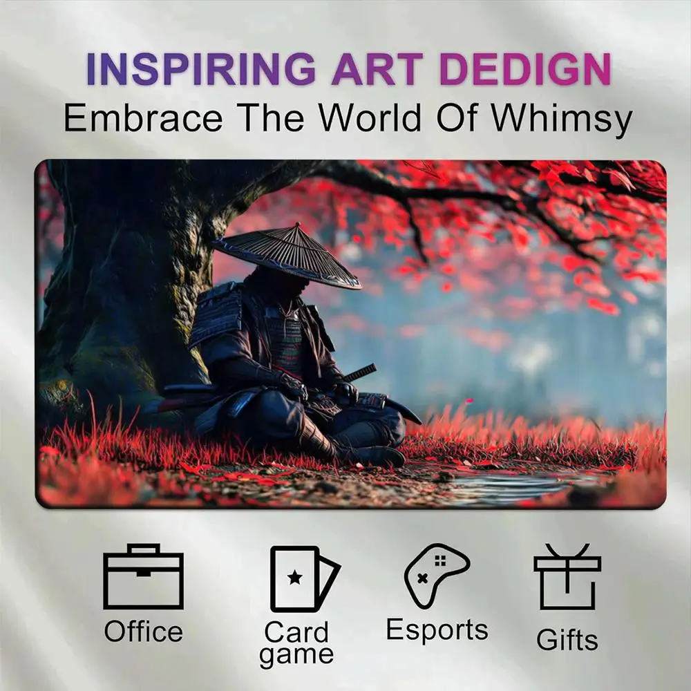 Japanese Samurai Ronin Under Red Maple Tree Large Mouse Pad Anti‑Slip Rubber Desk Mat Autumn Warrior Samurai Armor Sword