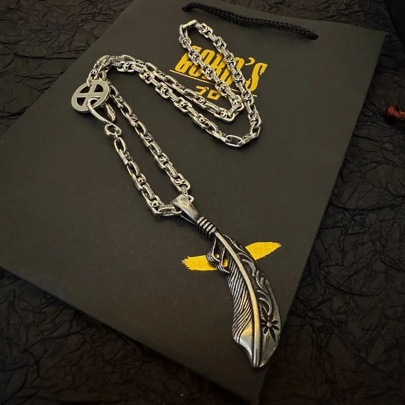 

Japan Tide Takahashi Goros Vintage Eagle Feather Pendant Classic Letter Necklace Fashion Couple Versatile Hip-hop Rock Punk