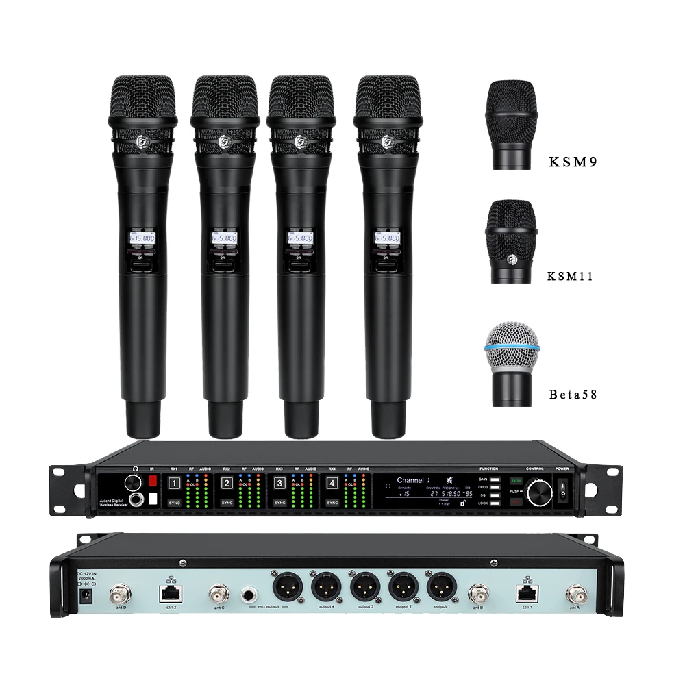 AD4Q Professional Wireless Lavalier/Headset Microphone 4 Channel UHF 512-937mhz Studio Microphone for Wireless  Microphones view 6
