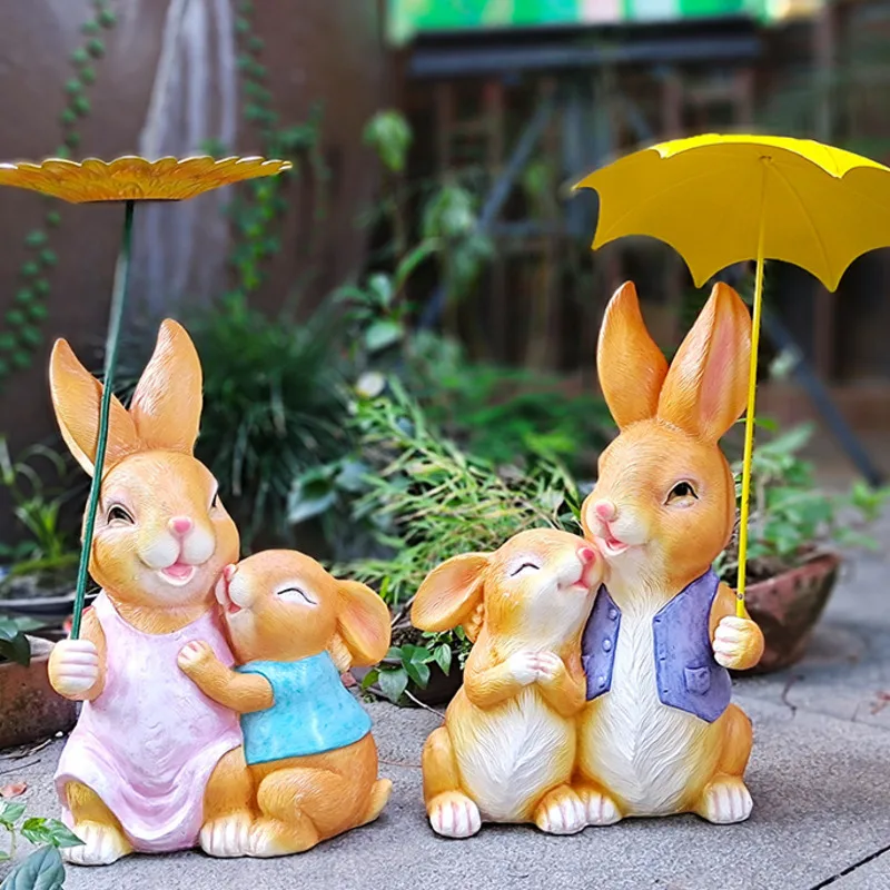 Terrace Simulated Animals Cartoon Resin Parent Child Ornament Cute Rabbit Lawn Decoration Balcony Landscaping Indoor Gardening