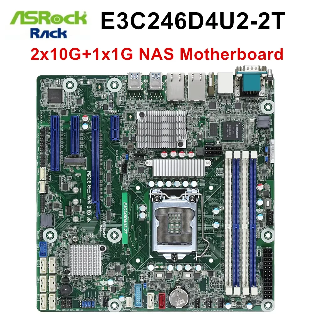 

ASRock Rack 8-Bay 10G NAS Motherboard E3C246D4U2-2T Intel C246 IPMI 8*SATA 1*M.2 4*DDR4 4*PCIe 2x10G+1x1G NICs M-ATX Mainboard