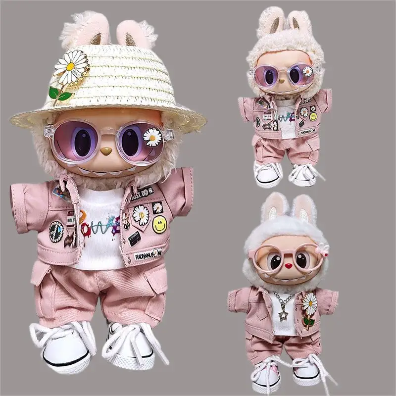 

[Doll clothes only] labubu17cm vinyl plush baby clothes Quan Zhilong GD denim jacket doll set 123 generations of universal