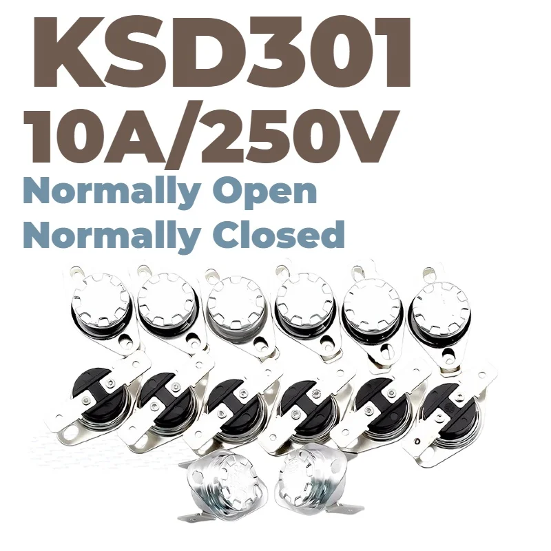 10 peças normalmente aberto ksd301 10a 250v 0-160 interruptor de temperatura sensor termostato 50 60 65 graus normalmente fechado e KSD-301