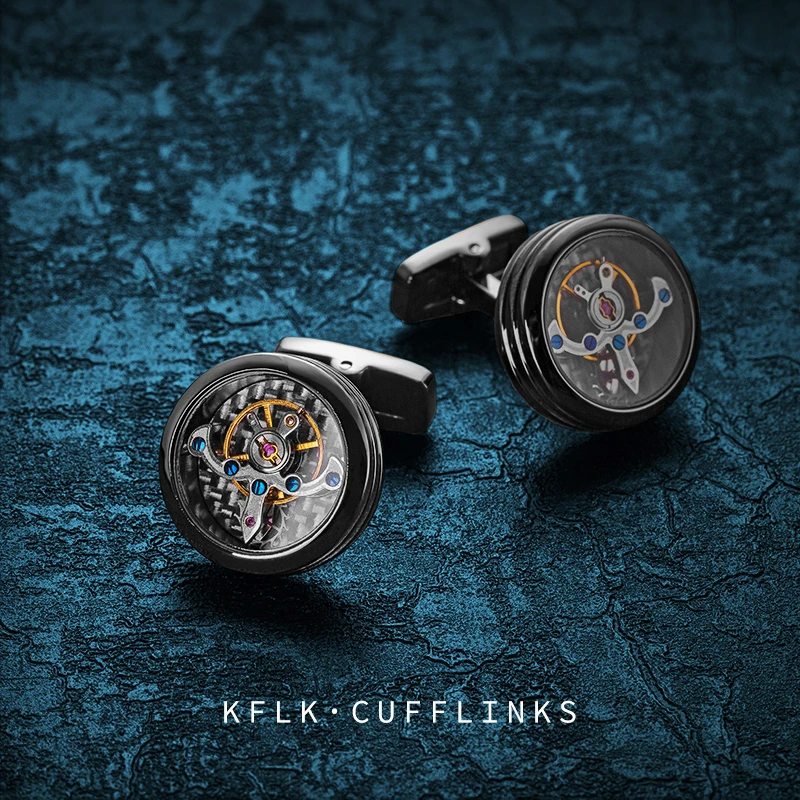 

KFLK Shirt Cufflinks for Mens Brand Cuff Button Cuff link High Quality Watch Mechanical Movement Tourbillon Guests Wedding
