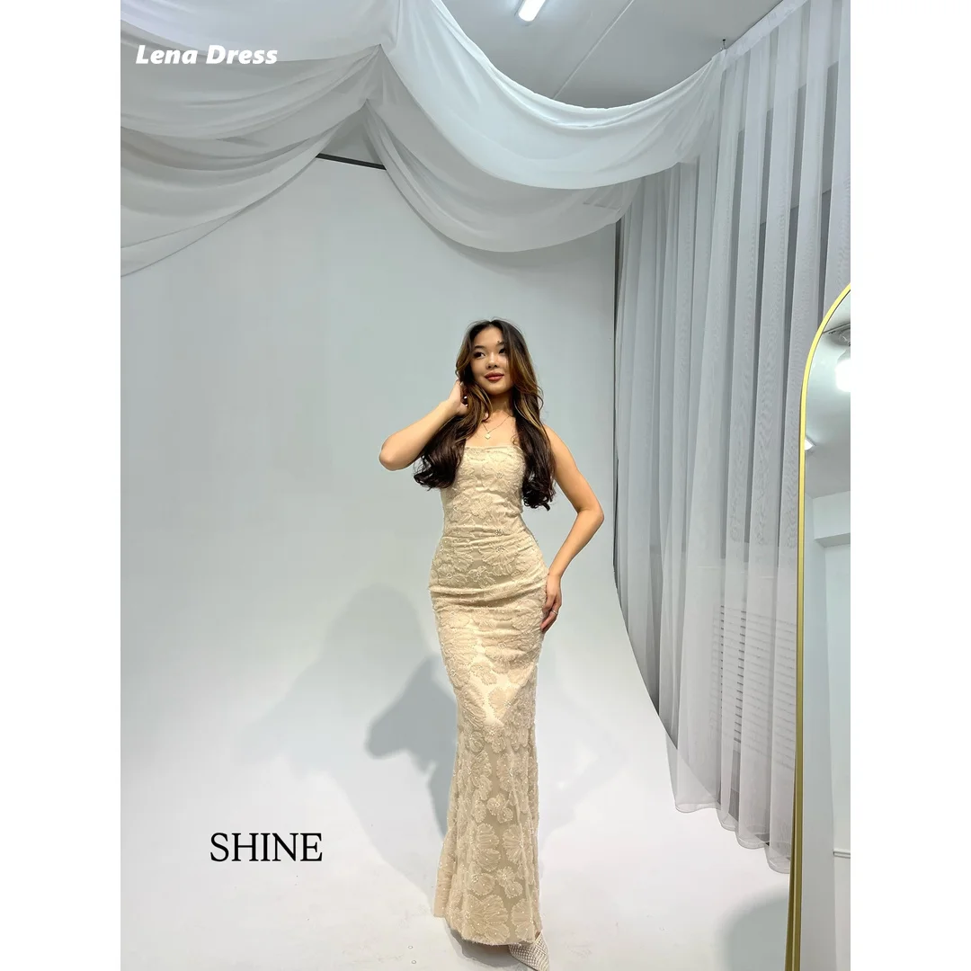 Lena Women's Ball Gown Yellow Formal and Evening Dresses for Special Occasions Floral Lace Customized Fish Tail Engagement Dress