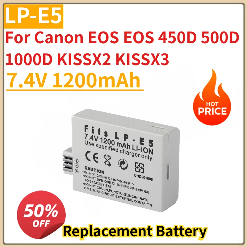 

New High Quality LP-E5 Replacement Camera Battery 7.4V 1200mAh For Canon EOS EOS 450D 500D 1000D KISSX2 KISSX3