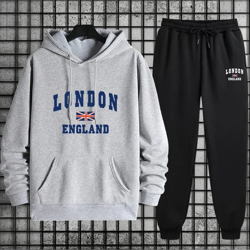 

Autumn Winter Popular Mens Tracksuit Hoodie + Sweatpants 2piece Set Urban Casual Fashion Sportswear Male Sweatshirt Jogging Suit