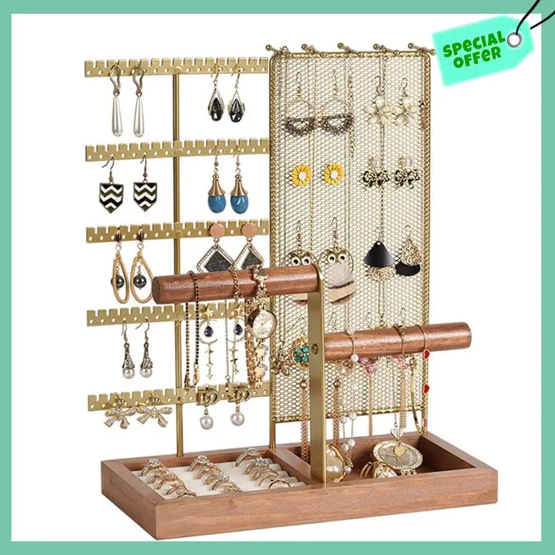 

Biaxial Jewelry Stand Removable Solid Wood Base Ring Storage Box Earring Jewelry Rack Necklaces Rings Jewelry Box Easy Install