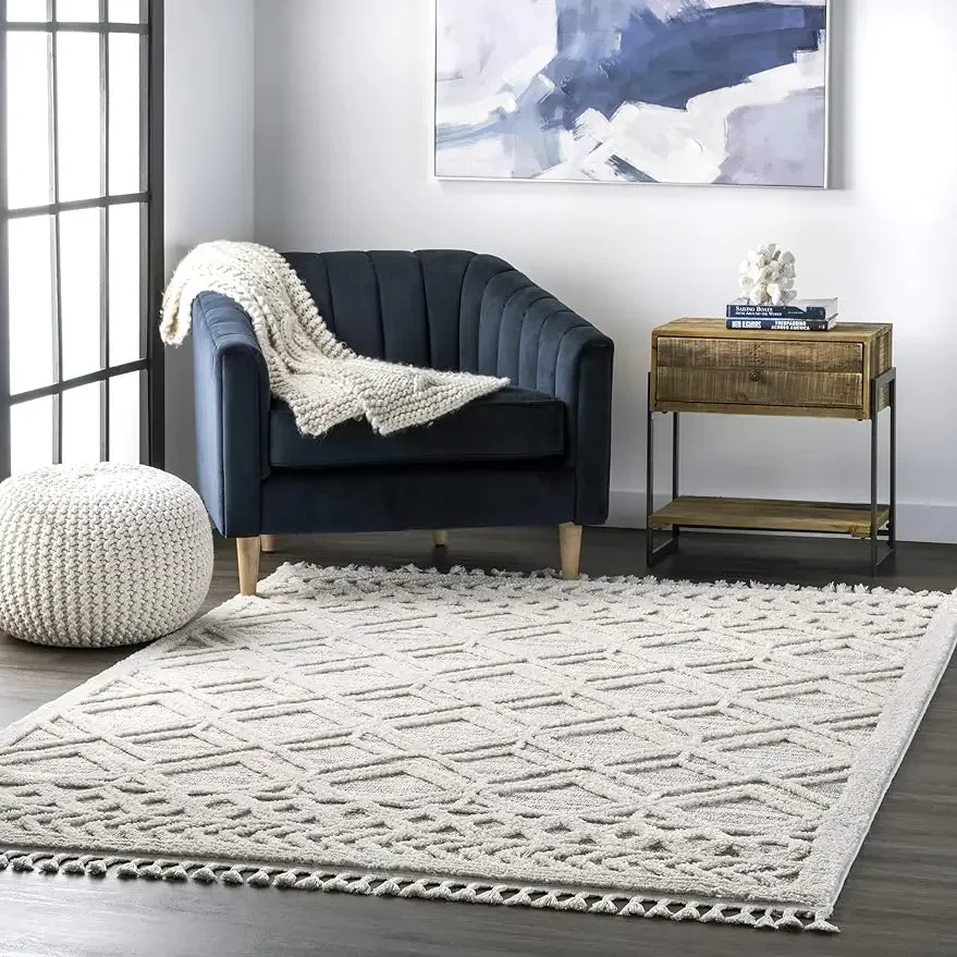 nuLOOM Ansley Moroccan Lattice Tassel Area Rug, 9x12, Beige