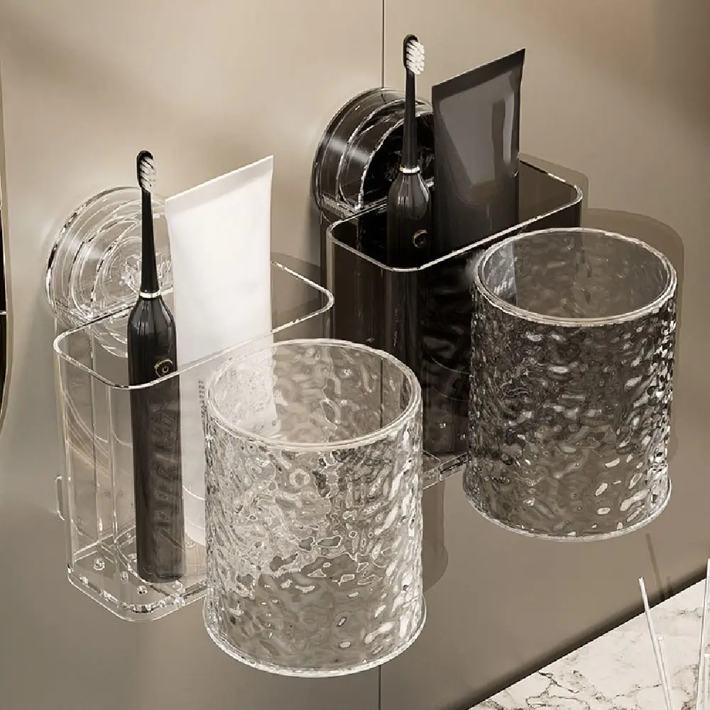 

Waterproof Suction Cup Toothbrush Holder Quick-Drain Removable Toothbrush Dispenser with Cup Reusable No Punching