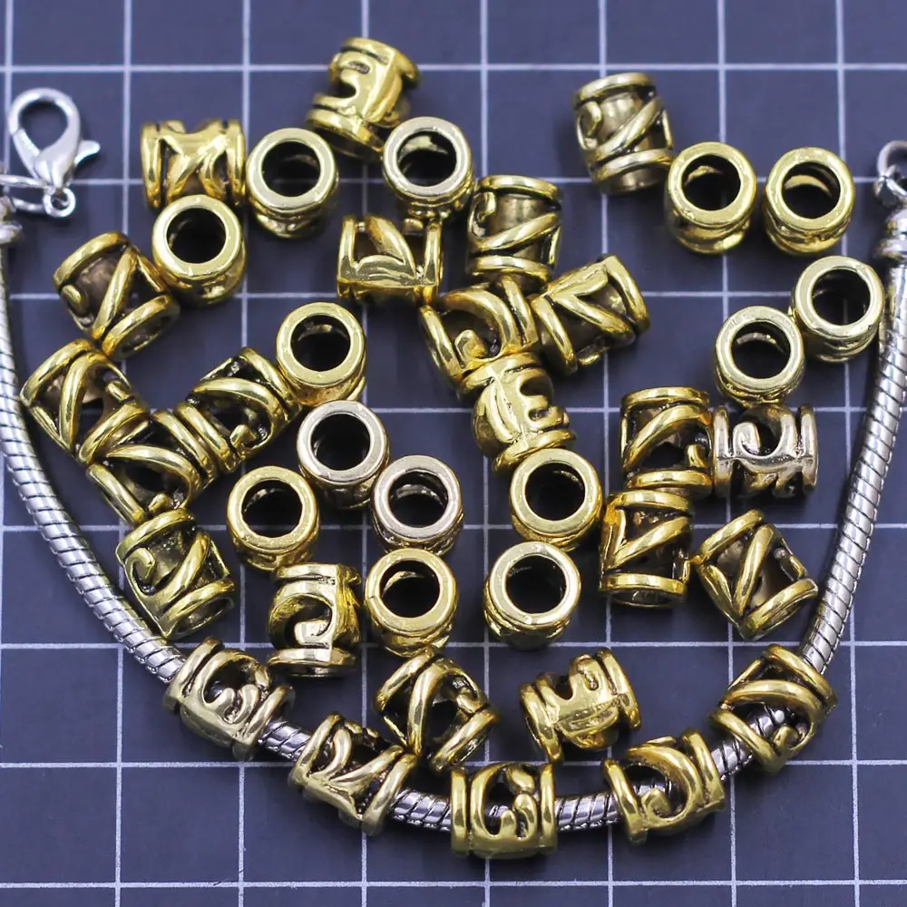 Antique Gold Tone Flower Hollow Spacer European Beads Perles Perlas Fit Snake Chain Bracelets Charms DIY 8x7mm