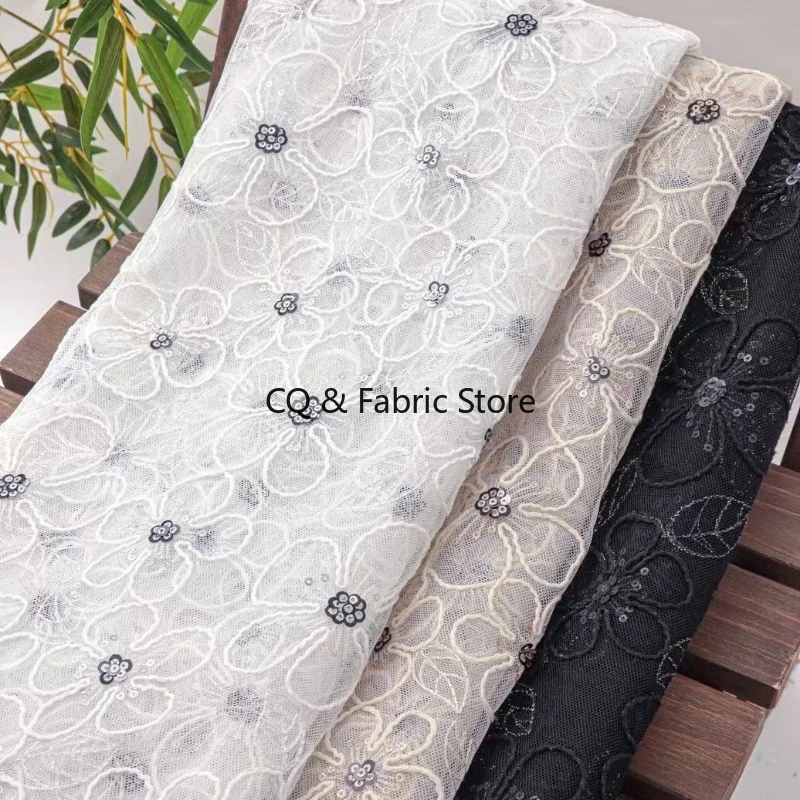 

Элегантная 3D вышитая бисером сетчатая кружевная ткань с цветком сливы для женской одежды, платье феи, юбка, дизайнерская ткань во дворе