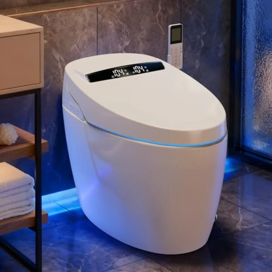 

Smart Toilet with Heated Seat and Built-in Bidet Tankless Design Warm Water Sprayer and Dryer Foot Sensor Operation LED Display