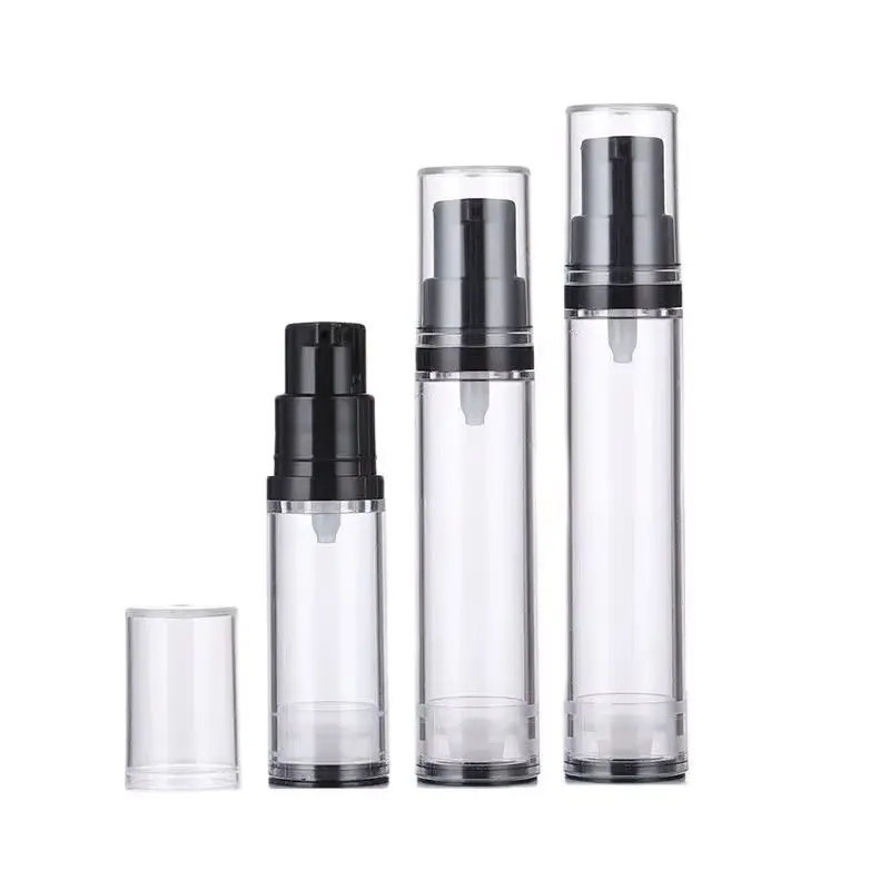 50pcs AS Airless Bottle Black Lotion Pump 5ml 10ml 12ml 15ml Cosmetic Refillable Empty Transparent Plastic Sample Vacuum Bottles