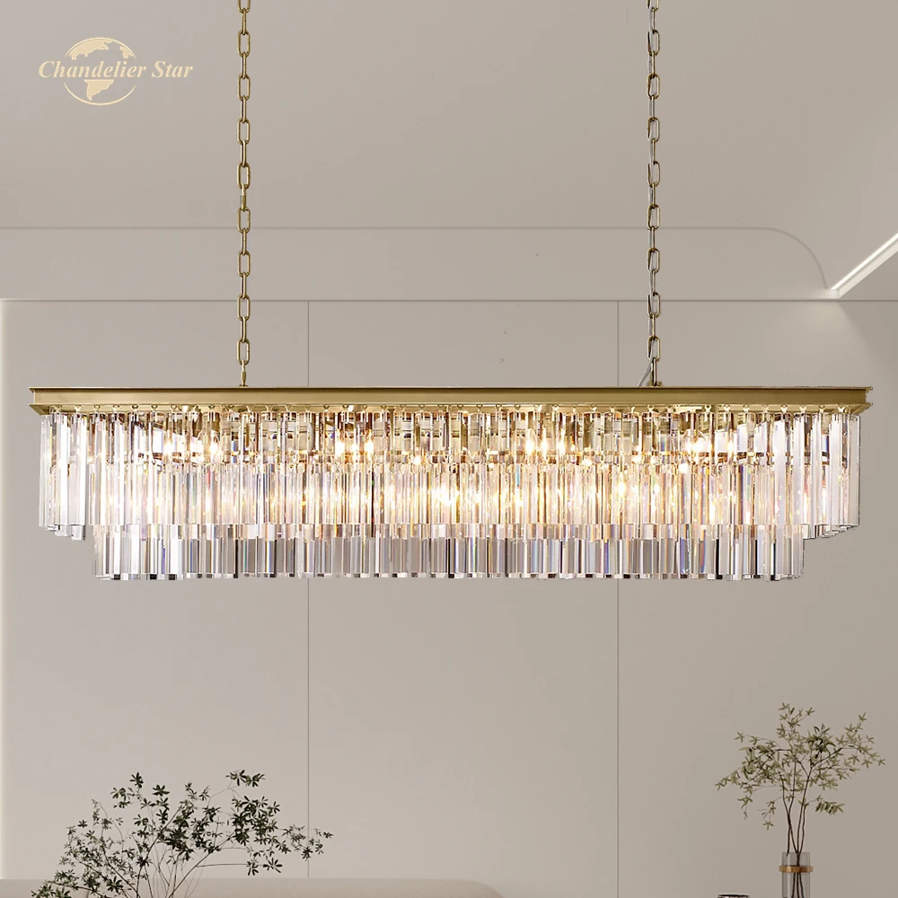 Modern Crystal Chandeliers Lustre LED 1920s Odeon Rectangular Chandelier Dining Room Kitchen Island Living Room Hanging Lamps